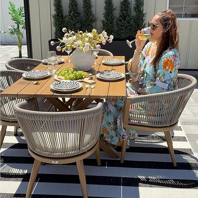 PURPLE LEAF Outdoor Dining Set for 18 All-Weather Aluminum 20 Piece Furniture Sets with Woodgrain Table and Rope Weave Chairs Included Cushions for Backyard Indoor Decor Kitchen Patio Set Teak Color