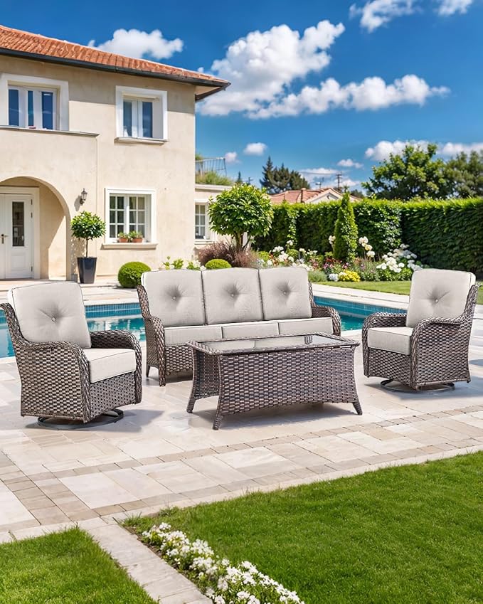 Luxury 22x24/22x25 6-Inch Outdoor Furniture Cushions Set of 6 - Comfortable Deep Seat Patio Zipper Chair Cushion for Wicker Wicker Rocking Swivel Chairs Loveseat Couch Sectional Sofa - Beige