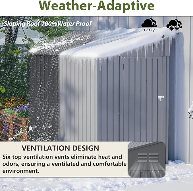 4 × 7 FT Lean to Storage Shed, Outdoor Metal Wall Side Bike Mower Sheds & Outdoor Storage Cabinet, Lockable Tool Organization Shed for Garden Patio