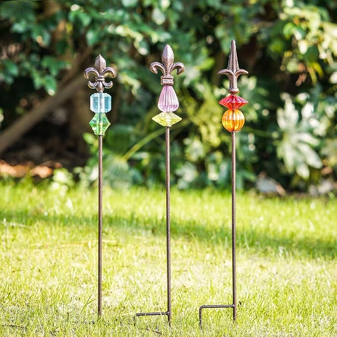 Garden Stake Outdoor Metal Garden Stake Plant Pick Cute Metal Stick Art Ornament Decor for Lawn Yard Patio,3PCS, 25" H Magic Wand