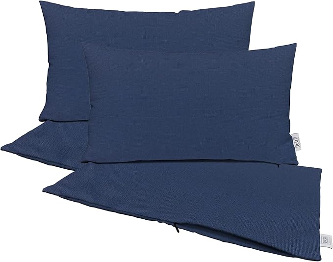 RSH DECOR: Sunbrella Pillow Covers Set of 4 | Covers Only - 26" x 16" | Outdoor Lumbar Pillow Covers Crafted with Sunbrella Performance Fabric | Canvas Navy