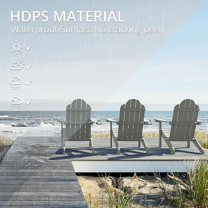 LUE BONA HDPS Adirondack Chairs Set of 2, Fire Pit Outdoor Chair Weather Resistant with Cup Holder, Modern Plastic Chair Plastic for Patio, Deck, Proch, 350LBS, Gray