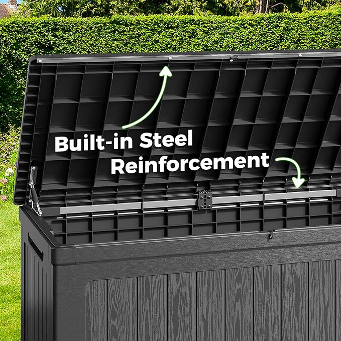 Lyromix 260 Gallon Outdoor Extra Large Resin Storage Box, Waterproof Deck Box Lockable & UV-Resistant, Outside Cushion Storage for Patio Furniture, Garden Tools, Pool Accessories, Black