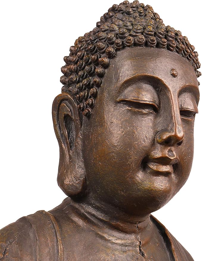 Alpine Corporation GEM122 Outdoor Floor Meditating Soothing Buddha Statue Waterfall Fountain for Garden, 33", Bronze