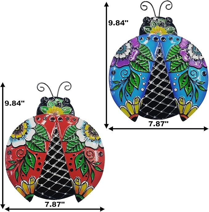 John's Studio 2Pcs Metal Ladybug Wall Decor Outdoor Garden Hanging Art Sculptures Home Ocean Theme Decorations for Kitchen Bathroom and Pool