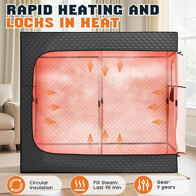 Albott 3 Person Steam Sauna for Home, Portable Sauna Tent with 3L 1500W Steamer, Extra Large Size 6.6’ x 3.3’ x 5.8’ Full Body Home Spa, Remote Control, Folding Chair, Grey