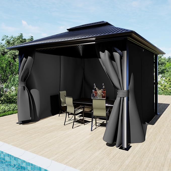 BPS 12' x 16' Gazebo Curtain Privacy 4-Panel Sidewall Outdoor Replacement Shade (Only Curtain)