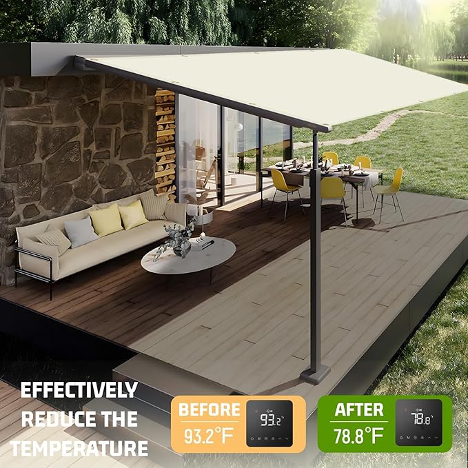 SUNNY GUARD Shade Cloth Custom Size 16x22 FT Sun Shade Screen Fabric Shade Cover Tarp with Grommets for Pergola Backyard Garden, Butter Cream(We Customized)