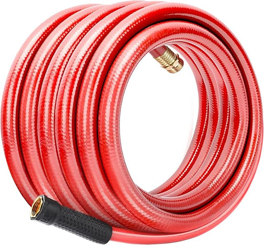 Solution4Patio Long Lead-in Red Garden Hose 5/8 in. x 50 ft. -Kink Free, No Leaking, Male/Female Fittings -Heavy Duty Durable Flexible Lightweight Water Pipe -Brass Aluminum Ends for Household & Yard