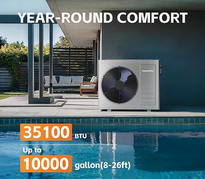35,100BTU Swimming Pool Heat Pump, 10000 Gallon Electric Pool Heater Above and Inground Pool,WiFi App Control, Heating or Cooling Pool Heater 220V/60Hz