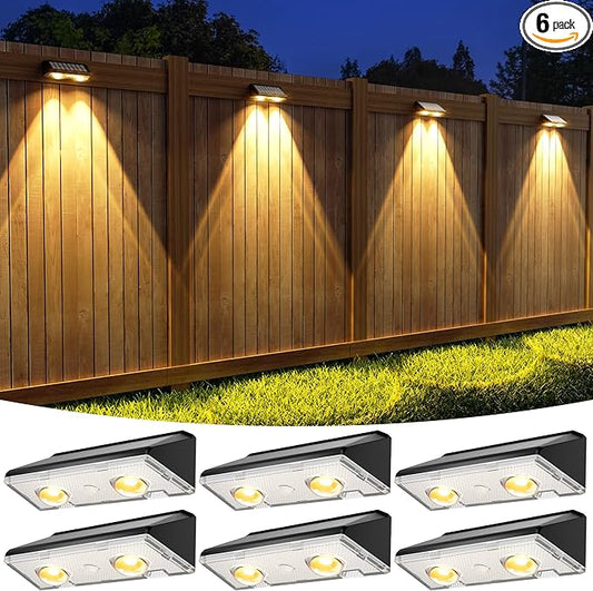 APONUO Solar Fence Lights Outdoor Waterproof, Fence Lights Solar Powered, 9 RGB Color Modes&Warm White&Cool White, Fence Solar Light Outdoor for Backyard, Patio, Wall, Yard,Deck（Black, 6 Pack）