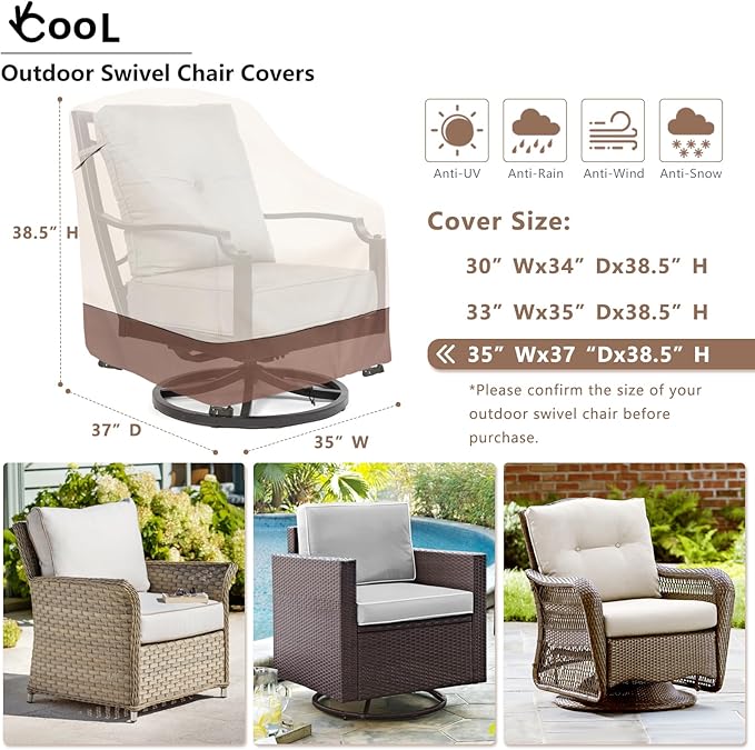 Outdoor Swivel Chair Cover 2 Pack,Outdoor Furniture Patio Chair Covers Waterproof Clearance,(35"W x 37"D x 38.5"H) Outdoor Lawn Patio Furniture Covers,Beige & Brown
