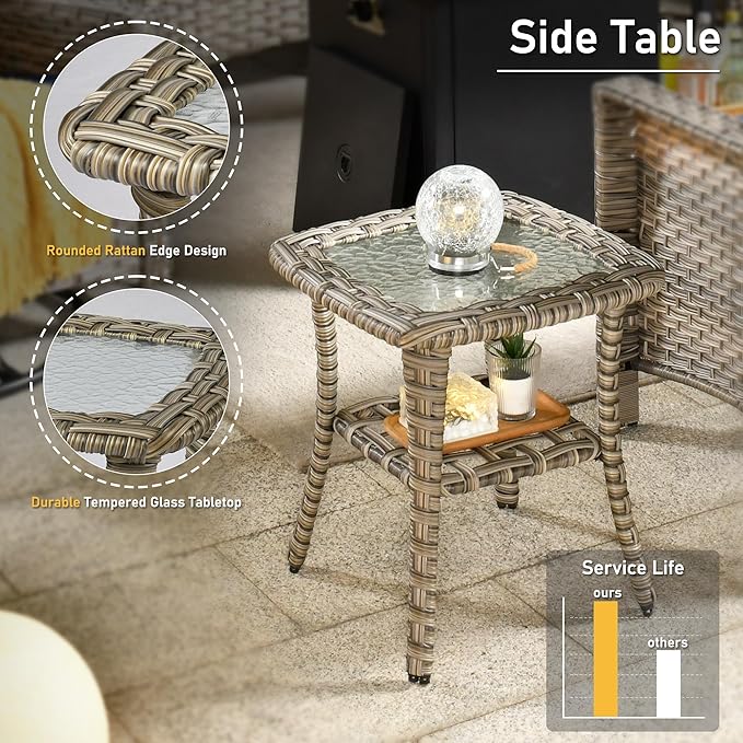 HOOOWOOO Outdoor Sectional Furniture Set,8 Pieces Wicker Patio Conversation Sets,L Shape All Weather Outside Couch Sofa Set with Swivel Chairs Solar Light Table Ottoman,Charcoal Gray
