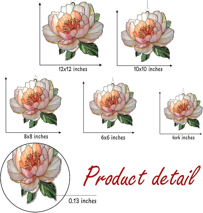 Peony November Birth Flower Acrylic Suncatcher Stained Glass Effect Window Car Hanging Christmas Ornament Indoor Outdoor Decor Garden Sun Catcher for Flower Lover for Women Mom Grandma