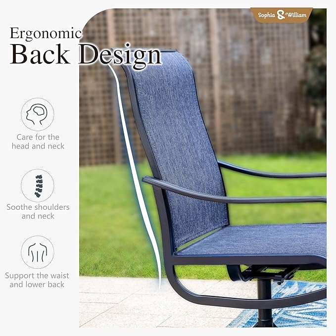 Sophia & William Patio Set with Umbrella Patio Dining Set for 6 with 13ft Rectangle Patio Umbrella Beige, 6 x Patio Chairs Blue, 1 Wood Like Outdoor Dining Table with Umbrella Hole for Lawn Garden
