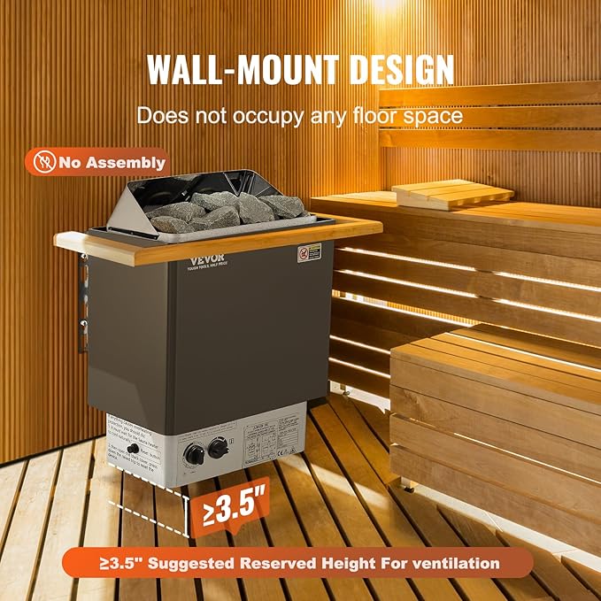 VEVOR Sauna Heater, 3KW 220V Electric Sauna Stove, Steam Bath Sauna Heater with Built-in Controls, 3h Timer and Adjustable Temp for Max. 70-141 Cubic Feet, Home Hotel Spa Shower Use