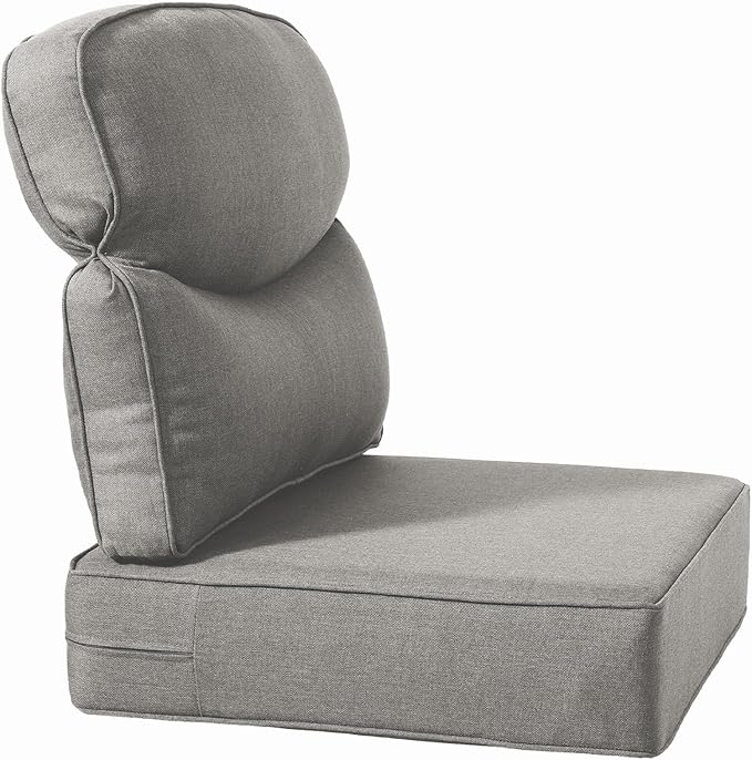 Luxury 24x24x6 Inch Smile Patio Cushions for Outdoor Furniture Set of 6 - Thick Back & Deep Seat Outside Replacement Chair Pillows for Rattan Metal Glider Loveseat Sectional Sofa - Grey