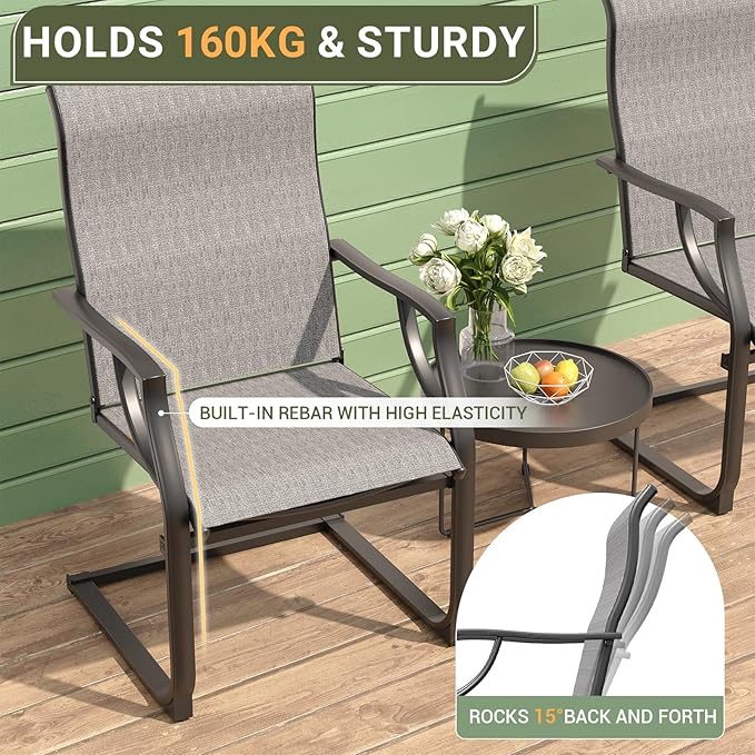 Amopatio Patio Chairs Set of 4, Outdoor Porch Chairs for All Weather, Breathable Garden Outdoor Dining Chairs for Backyard Deck, Grey & White
