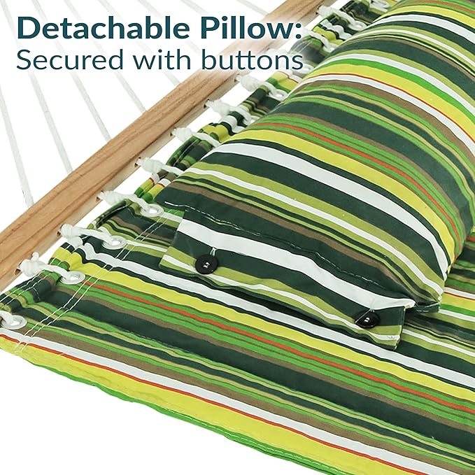 Sunnydaze Quilted Outdoor Hammock with Spreader Bars - Heavy-Duty 450-Pound Capacity Double Hammock for Outside - Melon Stripe