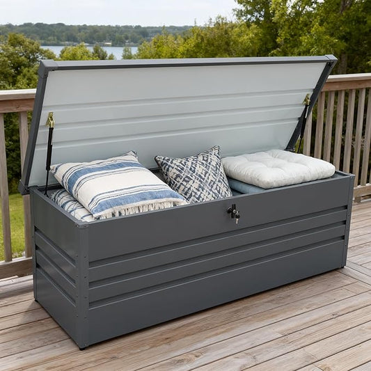 260 Gallon Outdoor Storage Box Waterproof, Extra Large Metal Deck Box and Patio Cushion Box for Storing Gardening Tools, Pool Supplies