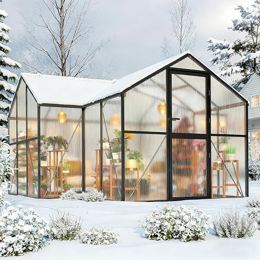12×12FT Green Houses for Outside, Large Walk-in Greenhouses for Outdoors and Winter Garden Planting, Enhanced Aluminum Greenhouse Kit Withstands Strong Wind to Protect Vegetables or Plants