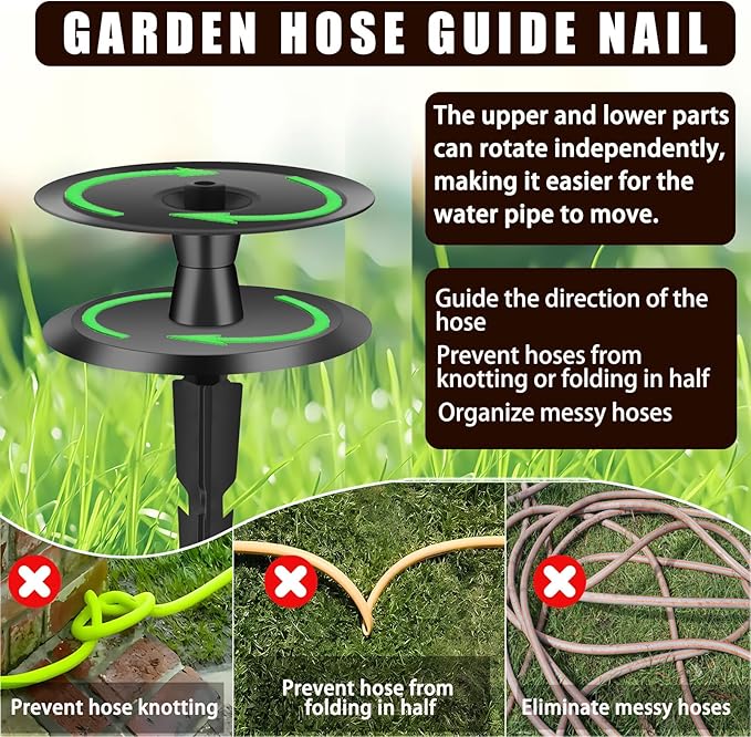 4PCS Garden Hose Guide Spike, Metal Hose Guides for Garden Heavy Duty, Cast Iron Garden Hose Guides for Outside, Rustproof Coated Hose Guide Stakes for Lawn & Yard, Plant & Flower Bed Protection
