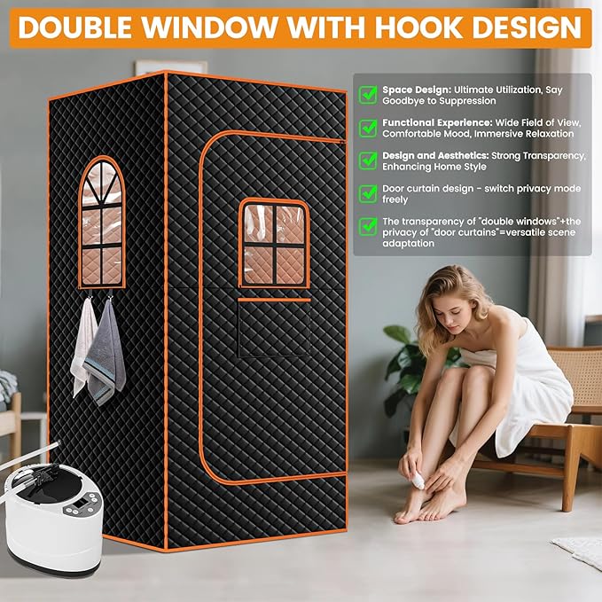 DoCred Portable Sauna for Home, Upgraded Personal Steam Sauna Box with 3L Steamer, Folding Chair, Extra Large Size Foldable Home Sauna, Full Body Sauna Tent for Relaxation Spa