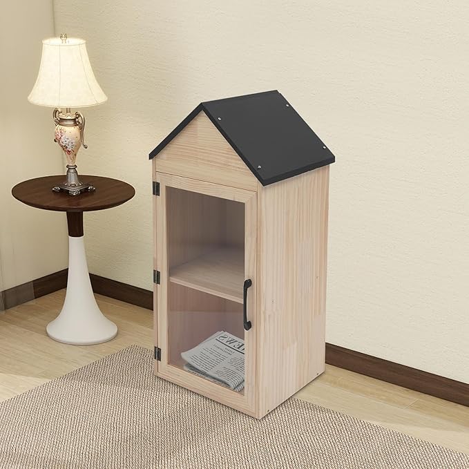 Outdoor Library Book Box - 2-Tier Literature Exchange Box Outdoor Book Storage Little Wood Cabinet with Shelf for DIY, Neighborhoods Community and Schools Sharing Books, Literature (Style 1)