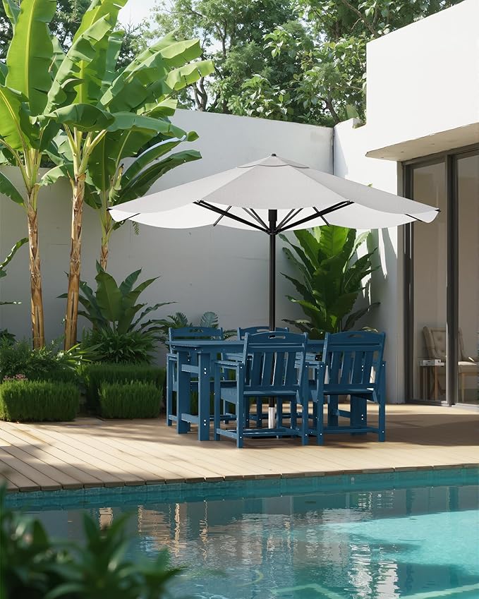 HDPE Outdoor Patio Dining Set with Table & 4 Chairs, All-Weather 5-Piece Outdoor Table and Chairs, 2" Umbrella Hole, Patio Furniture for Garden, Backyard, Deck | Navy Blue
