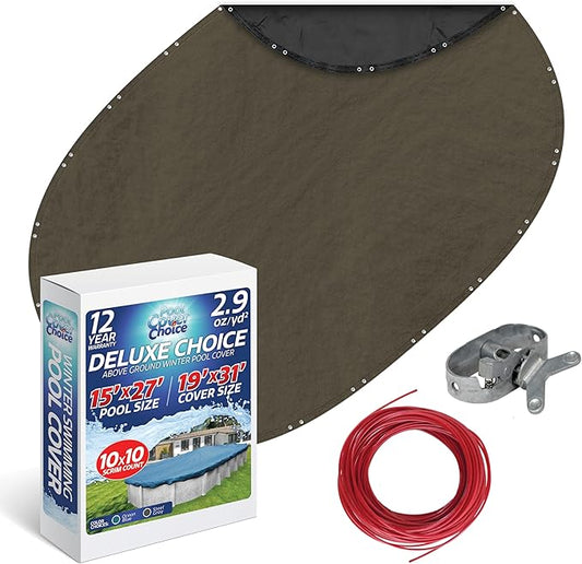 Winter Swimming Pool Cover for 15 ft x 27 ft Aboveground Oval Pool Size, Deluxe Choice Series, Solid Material, Color - Steel Gray, Pool Cover Choice 591527-4CHOICE