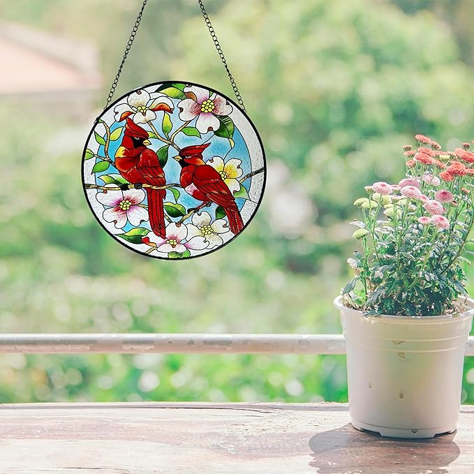 Cardinal Suncatcher Stained Glass, Cardinal Gifts for Women, Stained Glass Window Hanging, 9.8 inch