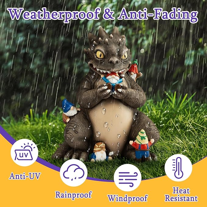 Garden Decor Statue, Dinosaur Eating Gnomes Garden Statues Outdoor Decor, Funny Monster Gnome Figurine Outside Clearance for Patio Yard Decorations Gift