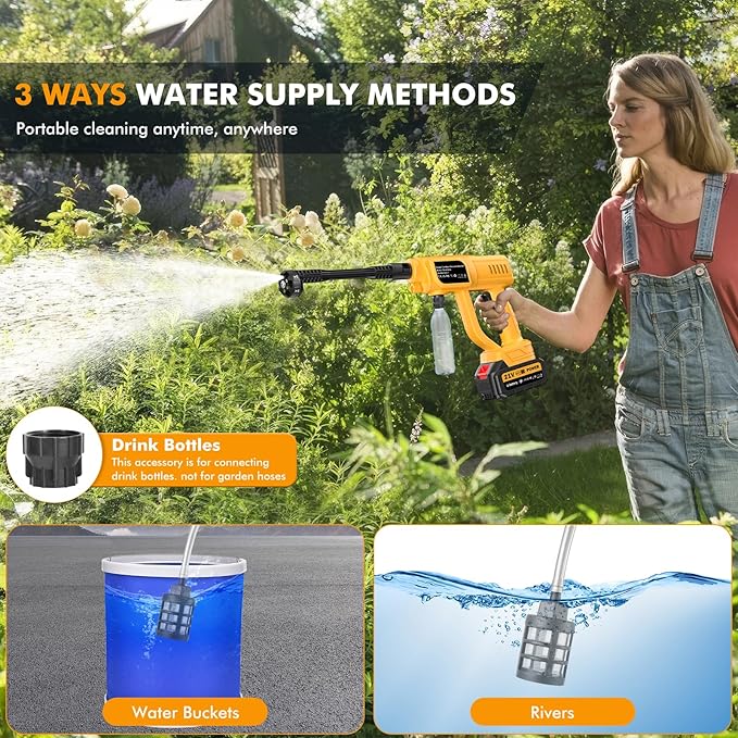 Cordless Pressure Washer Battery Operated, 1700PSI Portable Cordless Power Washer with 6-in-1 Nozzle&Foam Cannon, 21V Battery Powered Cordless High Pressure Washer Gun, Handheld Pressure washers