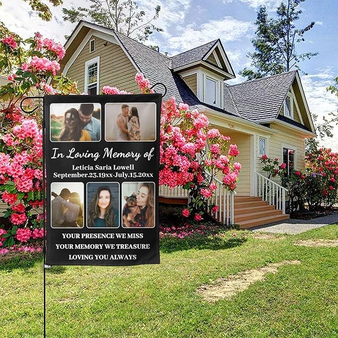Custom Memorial Flag Personalized Garden Flag for Cemetery in Loving Memory with Photo Name Date Memory Garden Flags For Loss of Loved One Lawn Outdoor Double Sided Yard Flags (Memorial Funeral Flags 1, 12x18(in))
