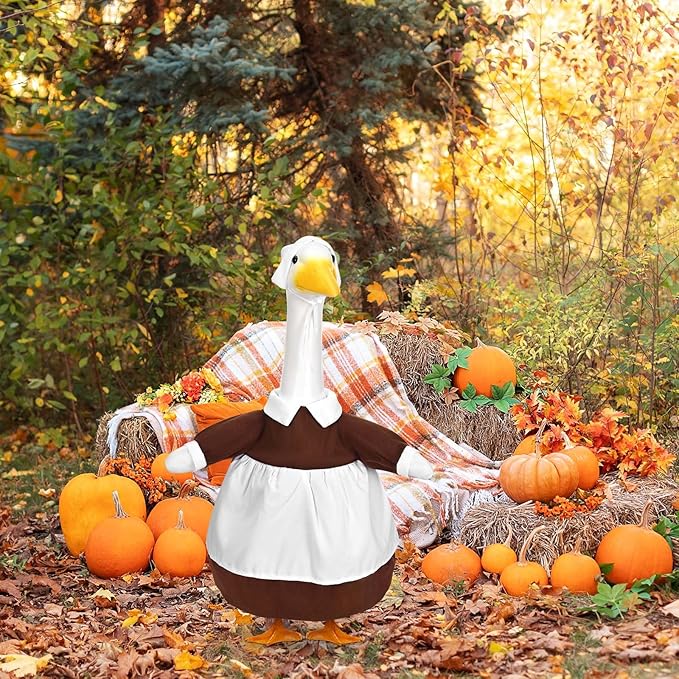 Pilgrim Porch Goose Outfits Fall Lawn Porch Goose Clothes, Fits 23" Cement Plastic Goose Statue for Autumn Thanksgiving Outdoor Garden Yard Patio Statue Art Decor