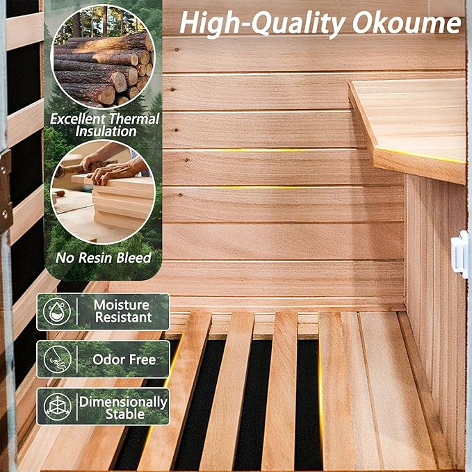 Far Infrared Saunas for Home Sauna Room Wood 800W Indoor Sauna Dry Sauna 110V with Control Panel and Tempered Glass Door, Bluetooth Speakers, Reading Lights and Circulation Vents - 35.2*27.6*61.6 IN