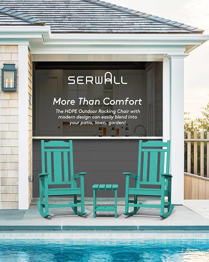 SERWALL Outdoor Rocking Chair Set of 6, Patio Rocking Chair Sets, HDPE Rocking Chair for Adults, Aruba