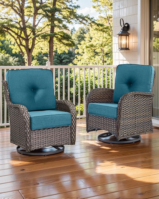 Luxury 22x24/22x25 6-Inch Outdoor Cushions for 5 Peice Patio Furniture Set - Set of 5 Water Repellent Pillow for Wicker Rocking Swivel Chairs Loveseat Couch Sectional Sofa - Peacock Blue