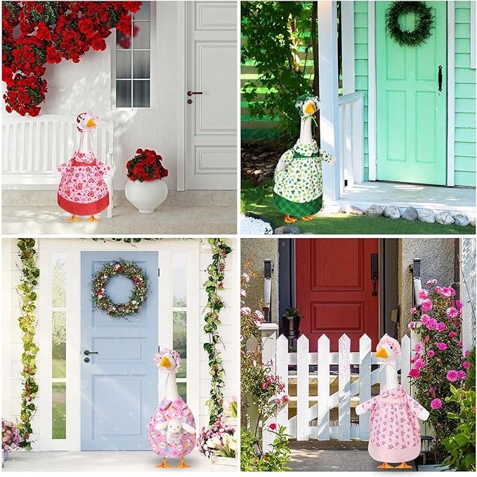 8 Set Seasonal Holiday Goose Outfits Fall Halloween Christmas Summer All Seasons Lawn Porch Goose Clothes Costume for 23" Cement Statue Garden Patio Outdoor Decoration(Girl Style)