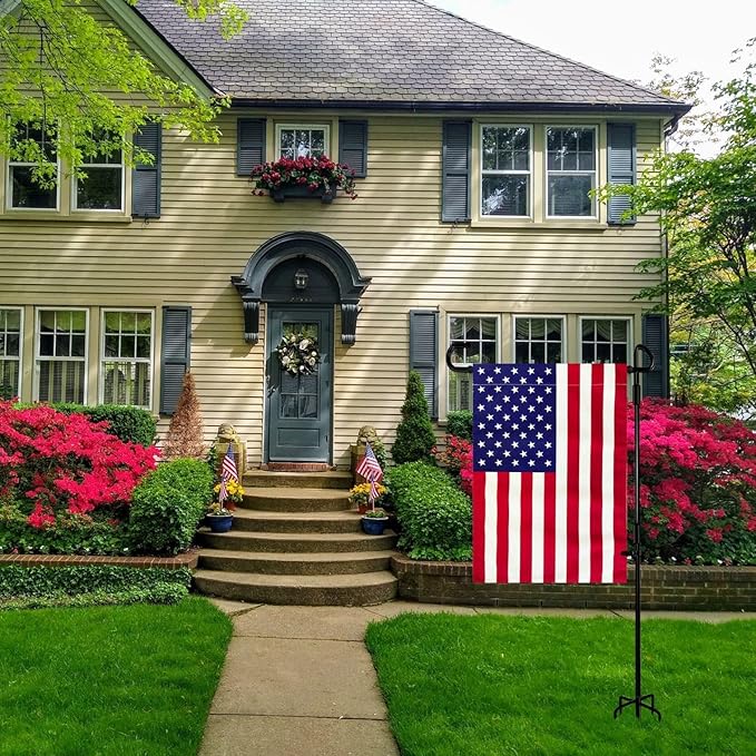 TOPFLAGS 2 Pack Garden Flag Stand with American Flag Garden Flag Heavy Duty Metal Yard Flag Holder Pole Stake Small Flag Stands for Garden Flags 12 x 18 with Clips and Stopper