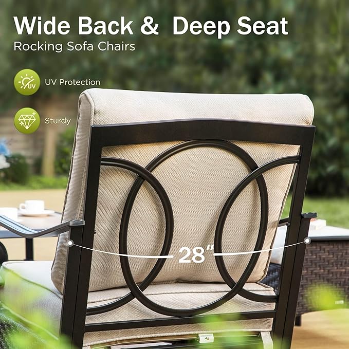 PHI VILLA Outdoor Wicker Chairs Sofa of 2, All Weather High Back Rattan Chairs 2 Seats with Comfy Cushions for Porch Deck, Beige