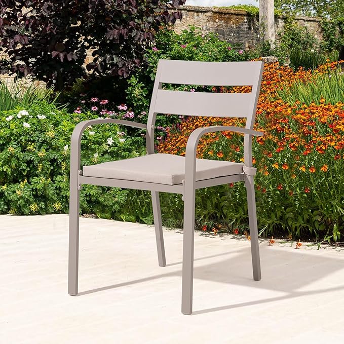 Soleil Jardin Outdoor Aluminum 2-Piece Patio Dining Chairs with Cushions, Stackable Bistro Chairs for Balcony, Garden, Backyard, Flaxen Finish & Beige Cushion