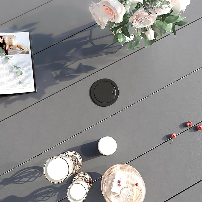 VICLLAX Patio Dining Set for 8, 9 Pieces Outdoor Furniture Includes 60" Round Patio Table with Umbrella Hole and 8 Outdoor Swivel Chairs for Lawn Garden, Grey Tabletop and Fabric