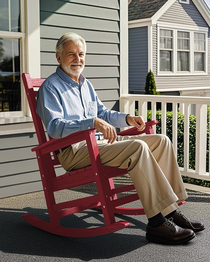 SERWALL Oversized Outdoor Rocking Chair Set of 2, HDPE Rocker for Adults, Patio Rocking Chairs for Porch, Red