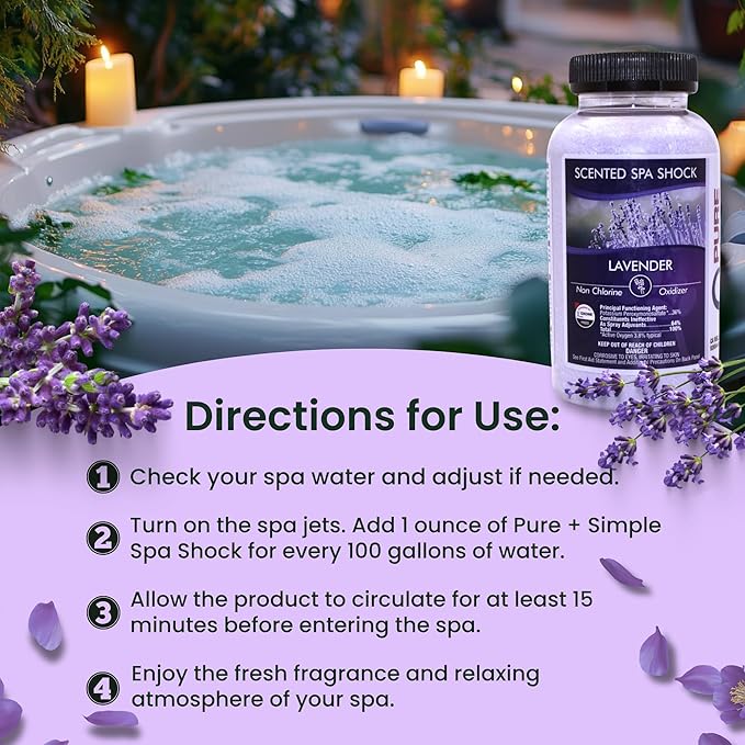 Lavender Aromatherapy Spa Shock for Hot Tubs & Spas | Non-Chlorine Oxidizing Hot Tub Shock Treatment | Compatible with Bromine Tablets & Chlorine | Neutralizes Odors & Clarifies Water (2 lbs)
