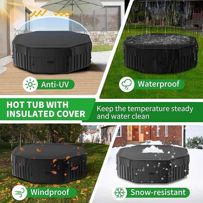 Inflatable Hot Tub, 4-6 Person Polygon Portable Blow Up Hot Tub, Leak-Proof PVC Outdoor Spa with 130 Strong Air Jets, Heater Pump and Insulated Cover, 77” X 77”X 25”