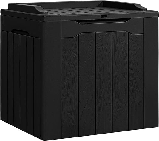 Flamaker Deck Box 31 Gallon Waterproof Resin Small Deck Box with Lid, Indoor Outdoor Package Delivery Box, Organization and Storage for Patio Furniture, Garden Tools, Outdoor Cushions (Black)