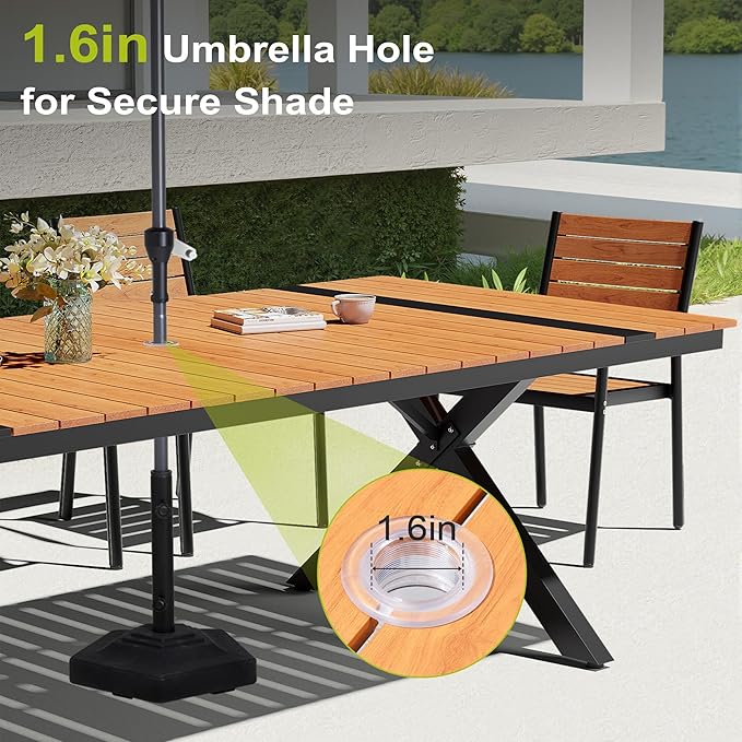 Pellebant 13 Piece Patio Table and Chairs Set for 12, Aluminum Outdoor Dining Set with Umbrella Hole, Stackable Dining Chairs & 114" Dining Table, Brown