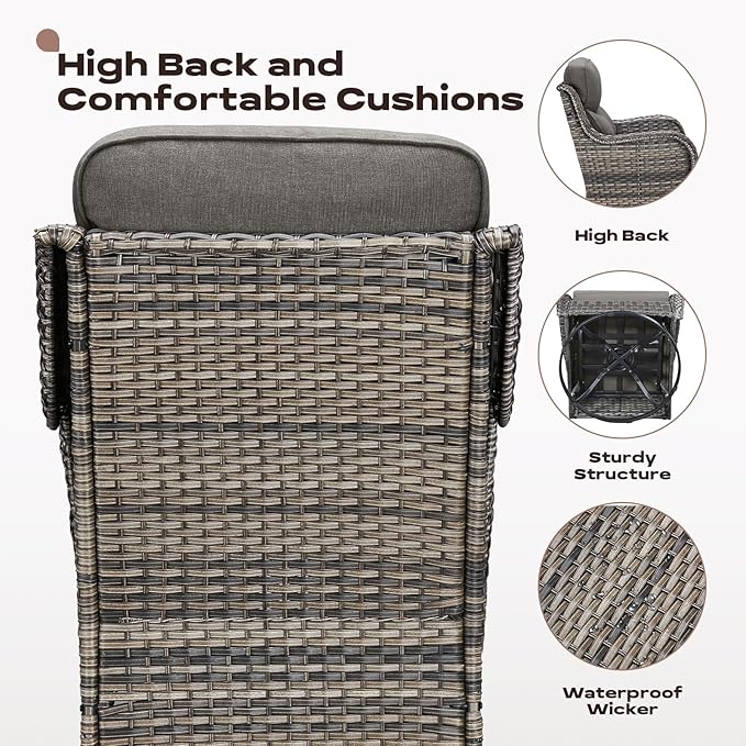 Rilyson Wicker Outdoor Patio Furniture Set - 6 Piece Patio Conversation Sets with Swivel Rocker Chairs, Ottomans, Sofa and Coffee Table, 6 inch Cushions, Deep Seating, for Porch Deck Mixed Grey/Grey
