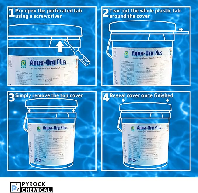 Pool Shock by Aqua Org Plus - 65% Granular Cal Hypo - Swimming Pool Shock for In-Ground, Above Ground, Spas & Hot Tubs - 50 Pound Pail